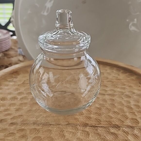 Vintage Etched Glass Vessel with Lid - Picture 1 of 9